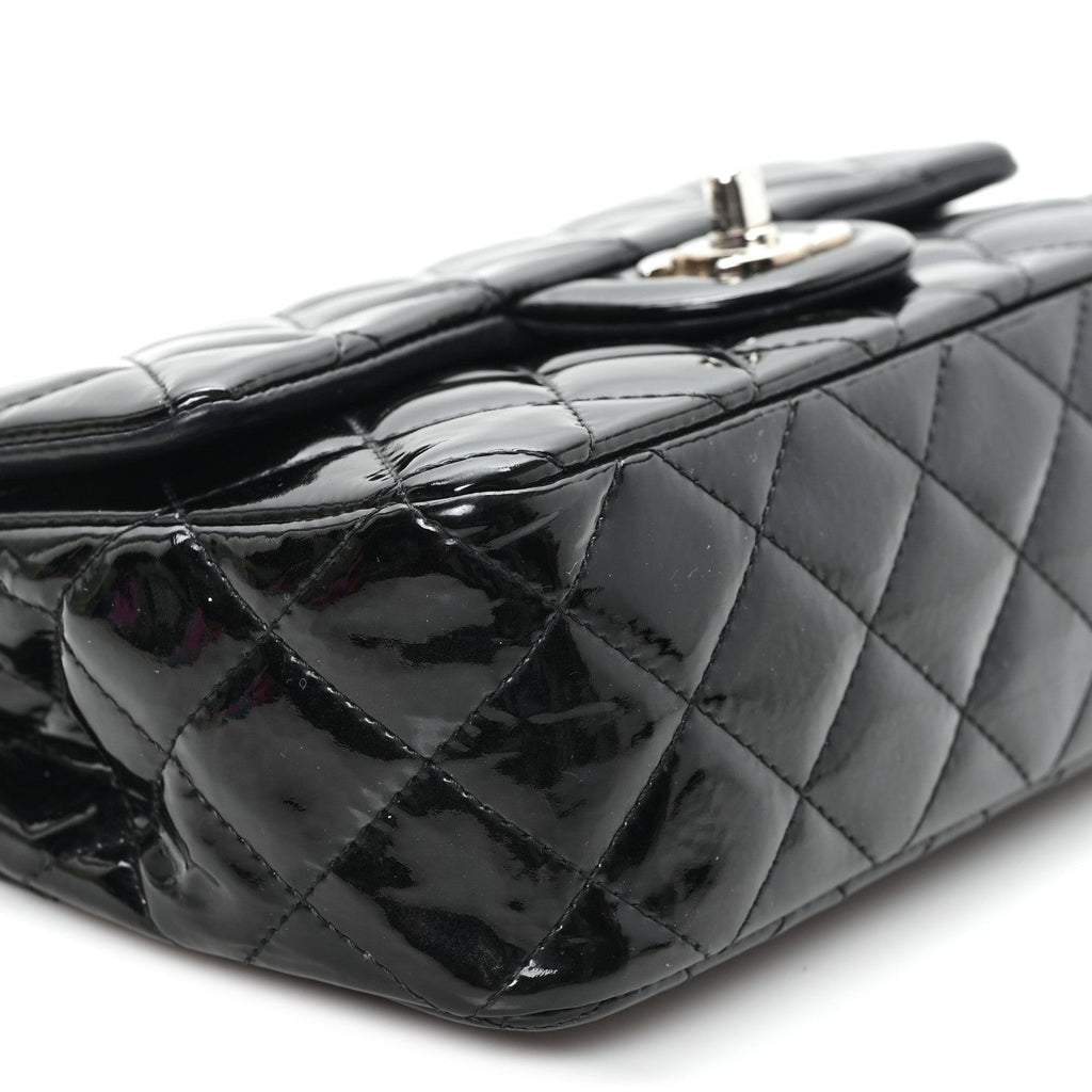 Patent Calfskin Quilted Mini Rectangular Flap Black