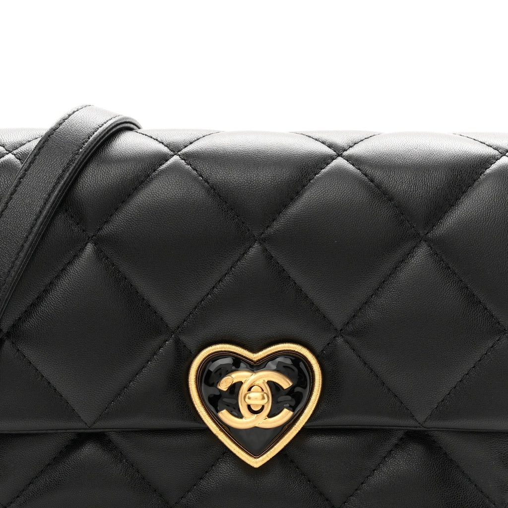 Lambskin Plexiglass Quilted Coco Love Flap Black