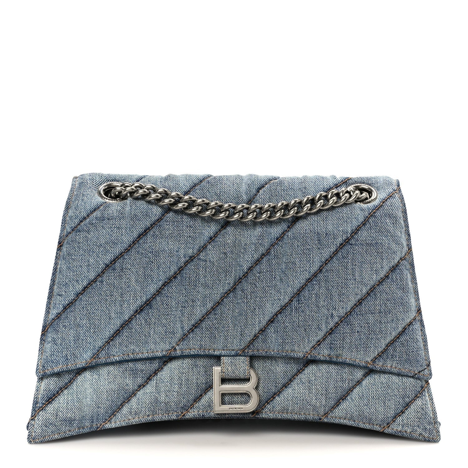 Washed Denim Quilted Medium Crush Chain Bag Denim Blue