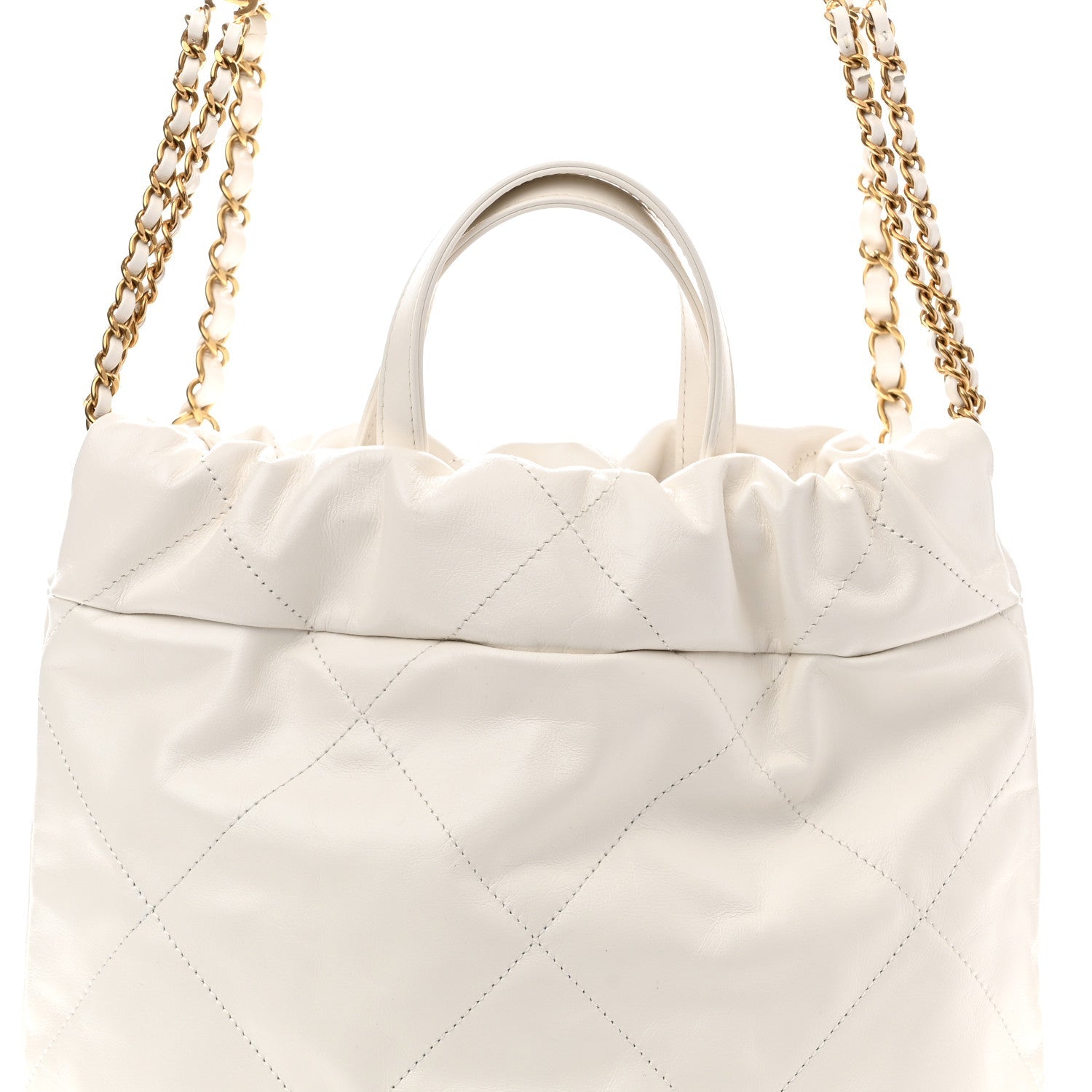 Shiny Calfskin Quilted Chanel 22 Backpack White