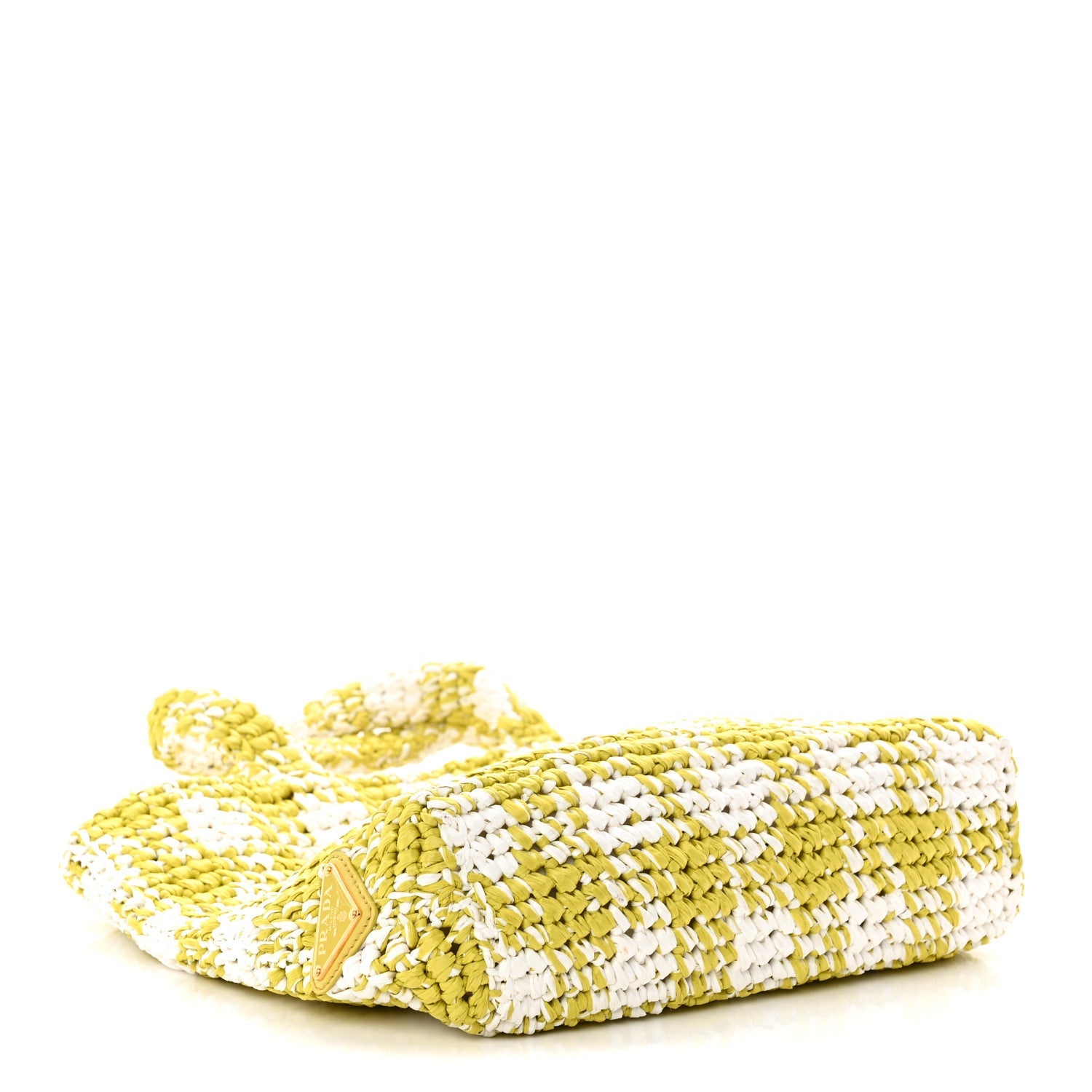 Yarn Raffia Effect Crochet Embroidered Small Logo Tote Citron Yellow