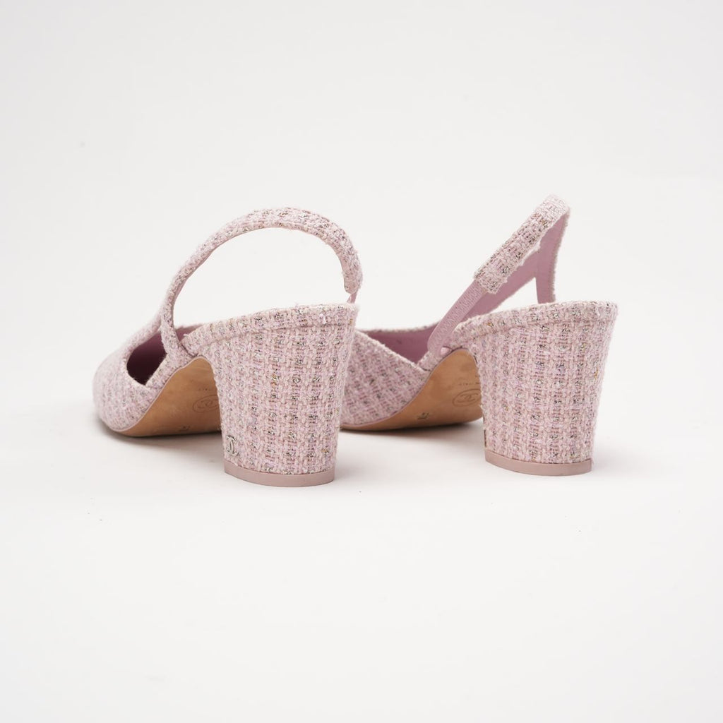 Chanel Tweed/Leather Slingback Pumps Pink 38