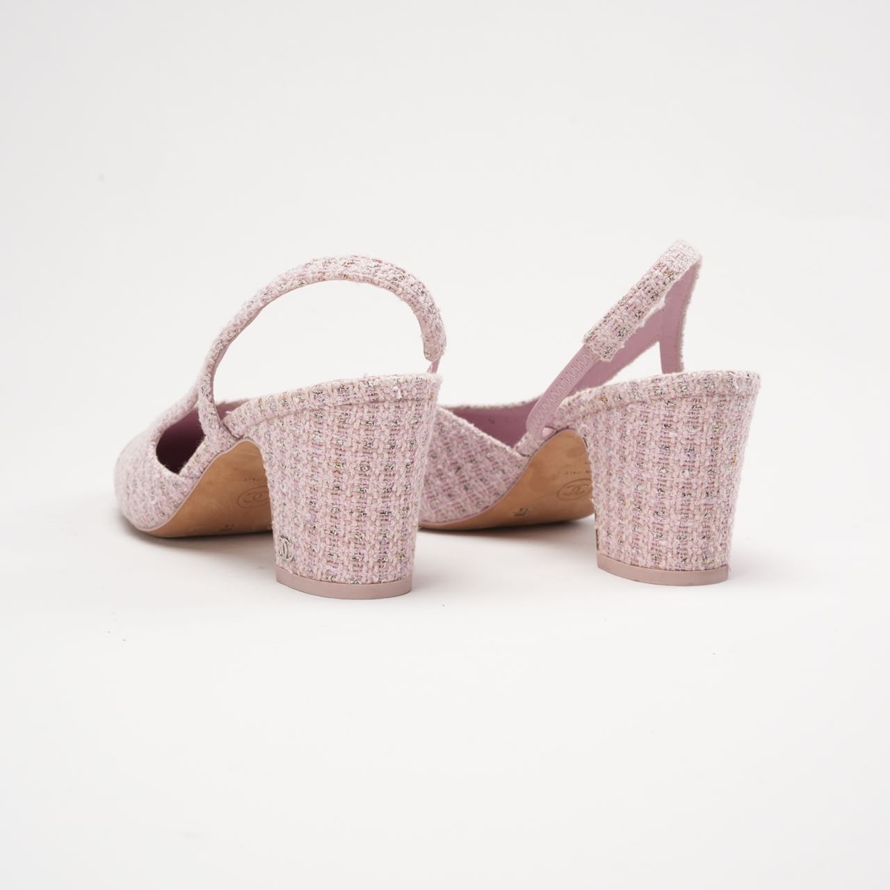 Chanel Tweed/Leather Slingback Pumps Pink 38