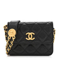Caviar Quilted Twist Your Buttons Coin Purse With Chain Black