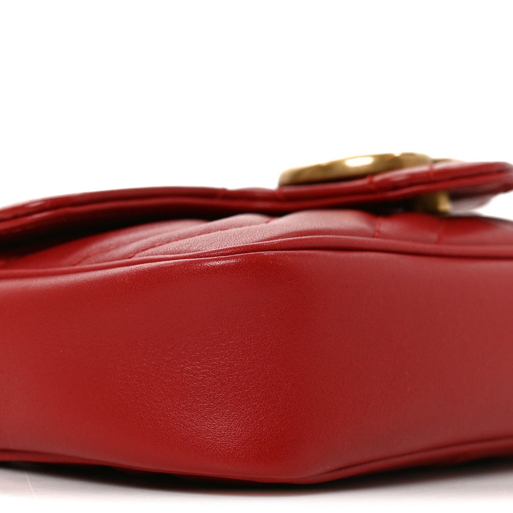 Calfskin Matelasse Super Mini GG Marmont Shoulder Bag Hibiscus Red
