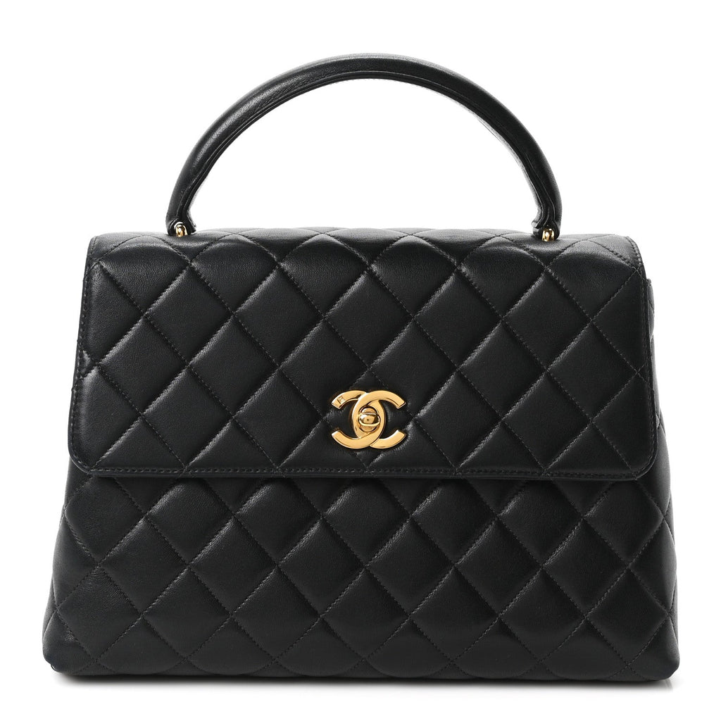 Lambskin Quilted Medium Kelly Flap Bag Black