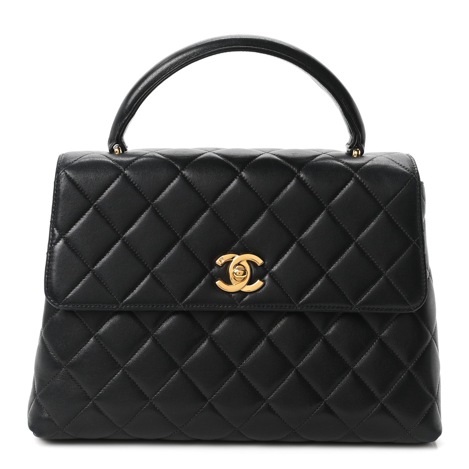 Lambskin Quilted Medium Kelly Flap Bag Black