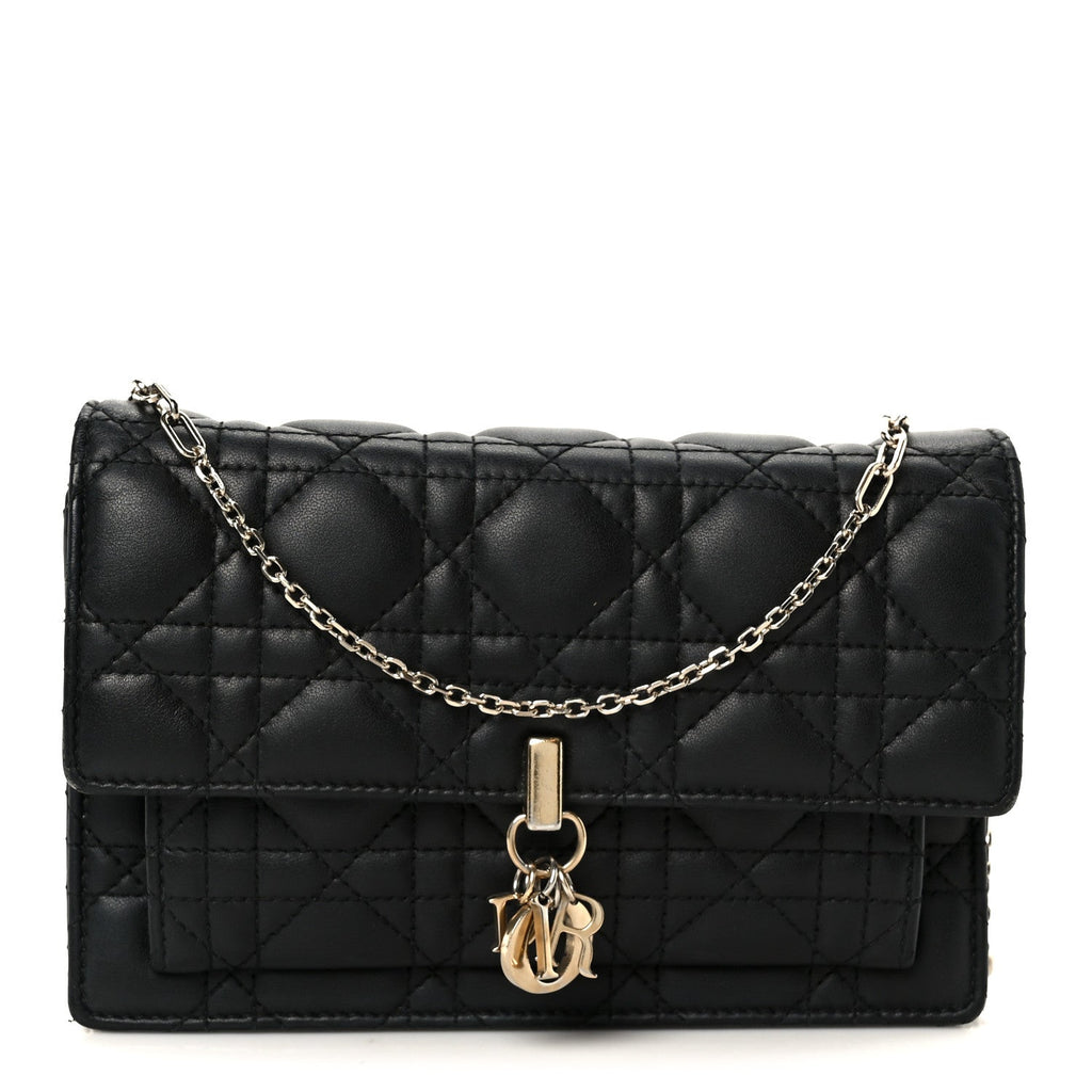 Lambskin Cannage Chain My Dior Daily Chain Pouch Black