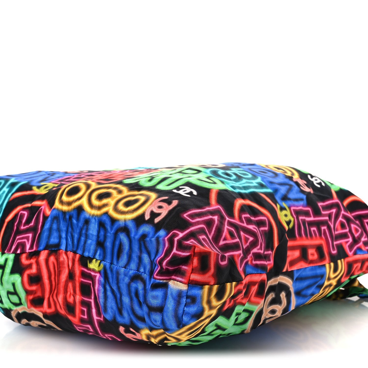 Caviar Fabric Graffiti Foldable Tote Bag With Chain Black Multicolor