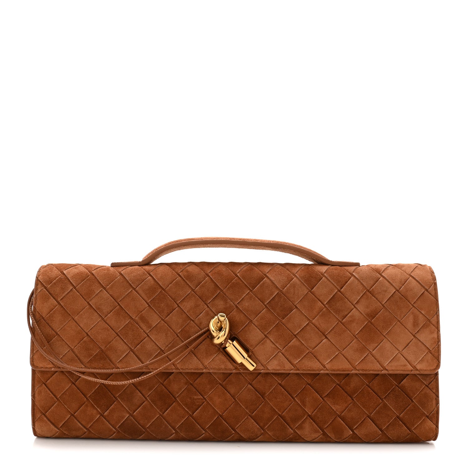 Suede Intrecciato Long Andiamo Top Handle Clutch Amber