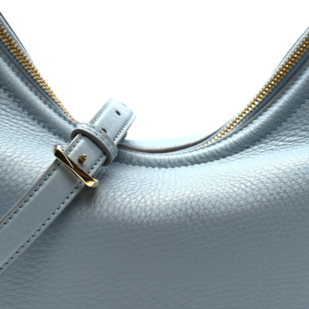 Grainy Calfskin Small Vlogo Moon Hobo Bag Blue