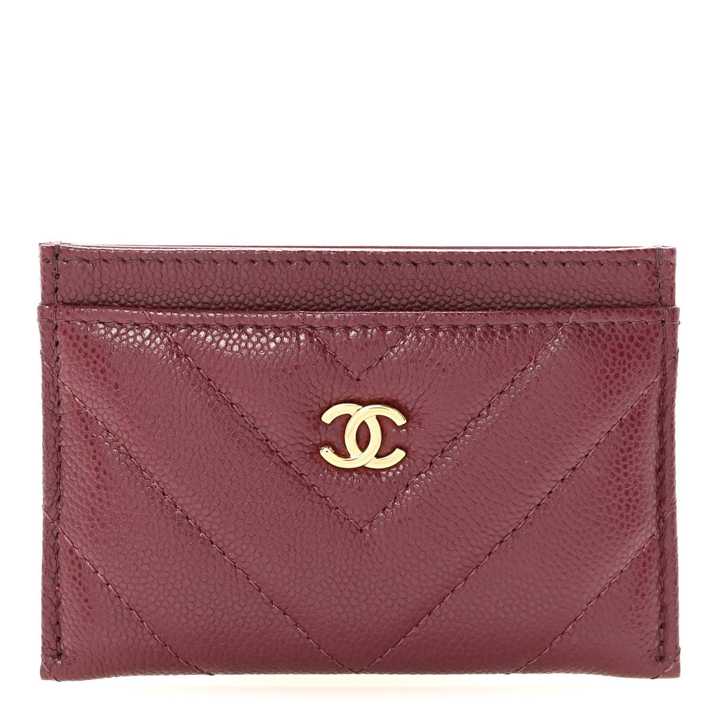 Caviar Chevron Quilted Card Holder Dark Burgundy