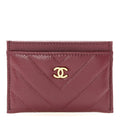 Caviar Chevron Quilted Card Holder Dark Burgundy