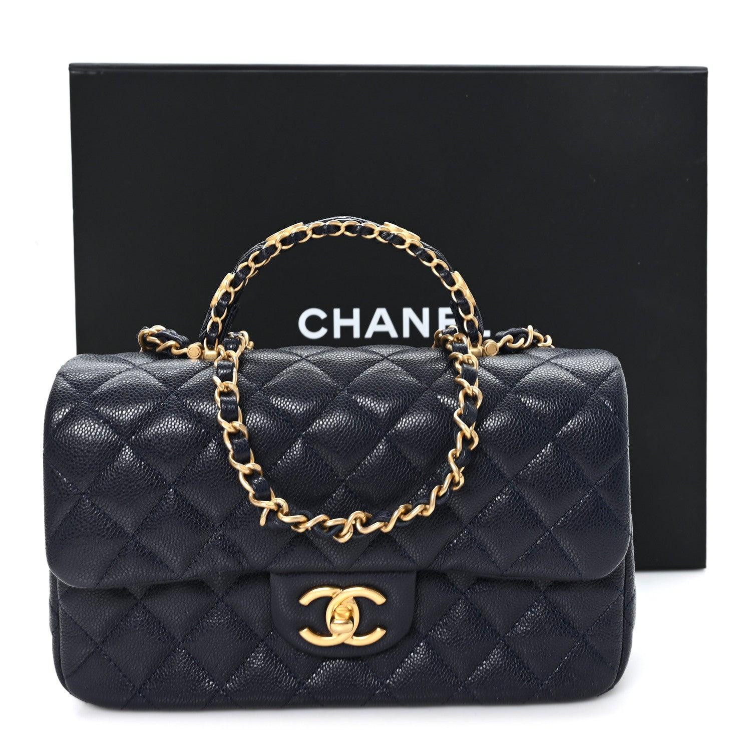 Caviar Quilted Small Handy CC Flap Navy