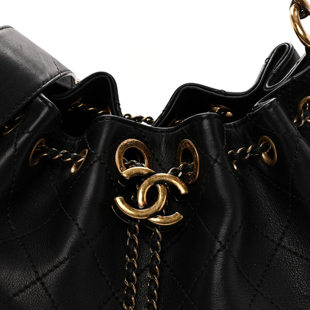 Calfskin Stitched Small Paris Rome Drawstring CC Bag Black