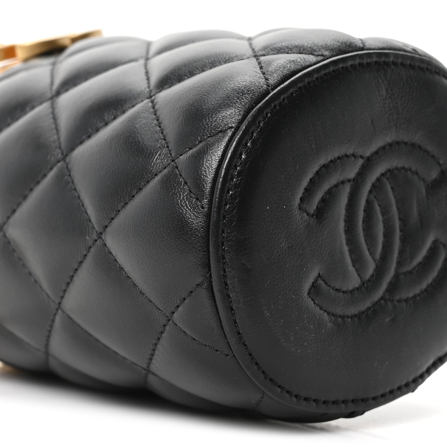 Glazed Calfskin Quilted Mini Crown Box Bag Black Black