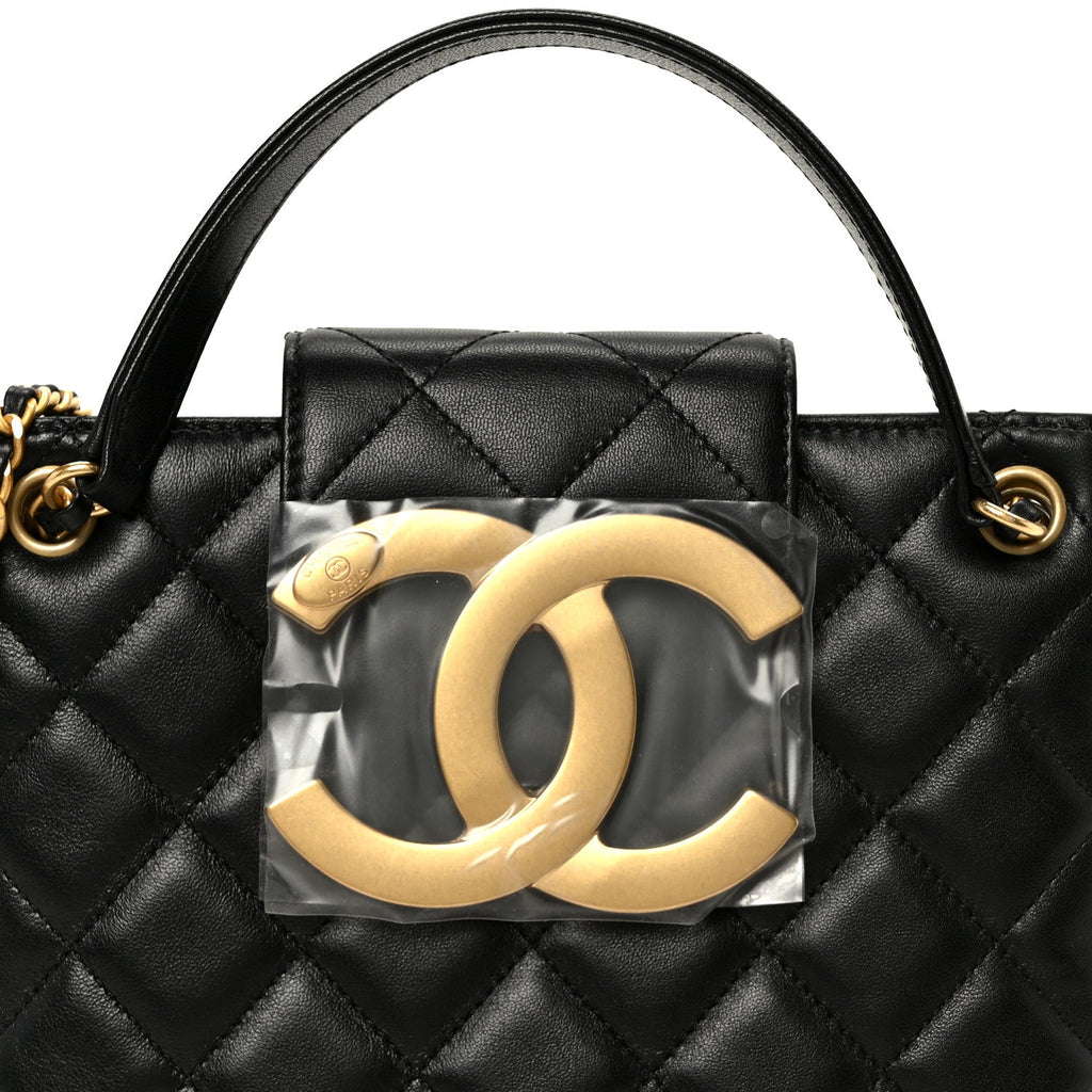 Lambskin Quilted Giant CC Shoulder Bag Black Black