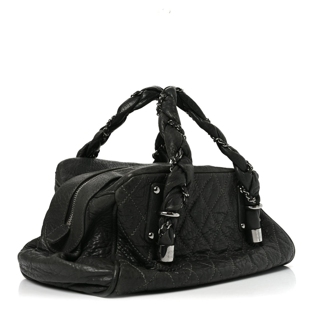 Distressed Lambskin Lady Braid Bowler Grey