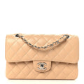 Caviar Quilted Small Double Flap Beige