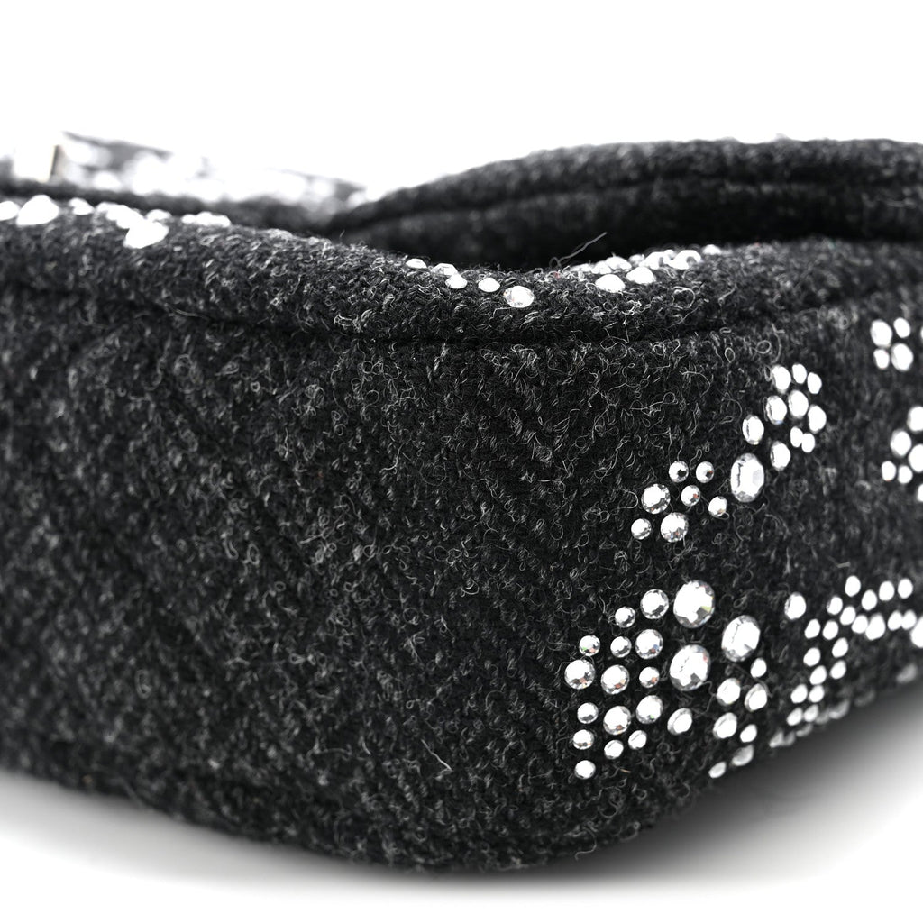 Tweed Swarovski Crystal Leopard Jumbo Flap  Black