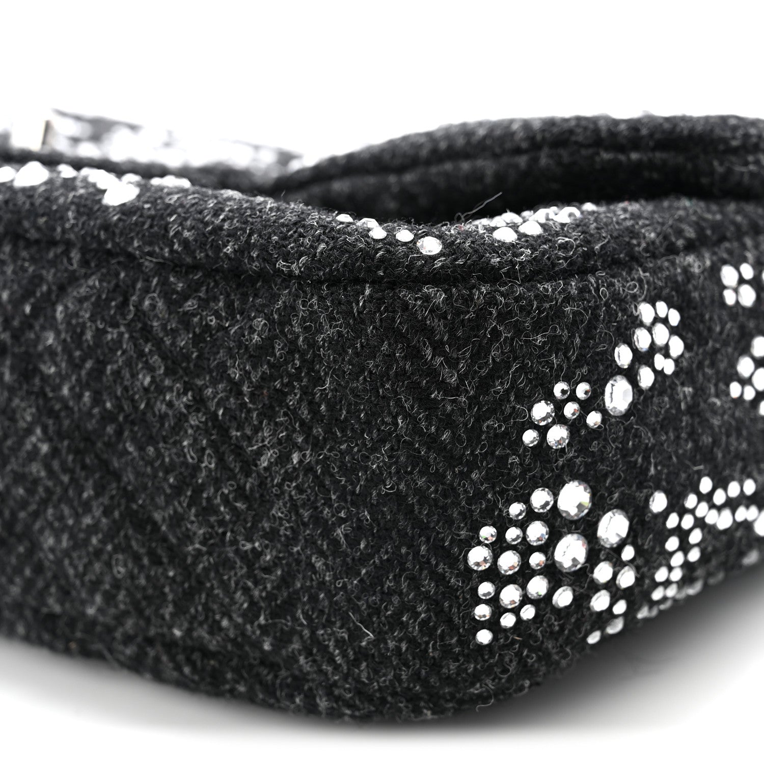 Tweed Swarovski Crystal Leopard Jumbo Flap  Black