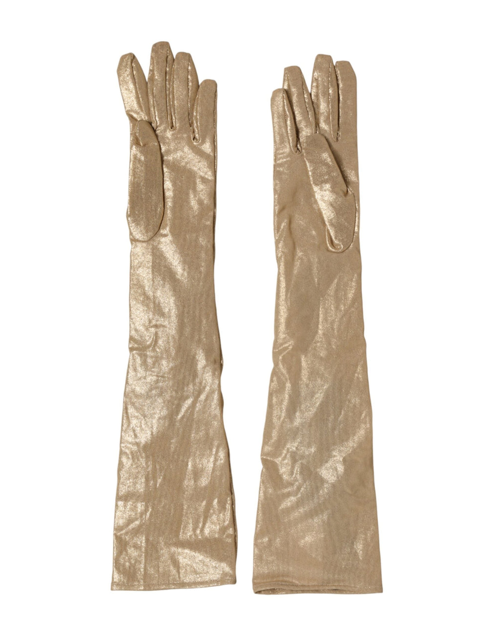 Dolce & Gabbana Beige Satin Crystal Elbow Length Mitten Women's Gloves