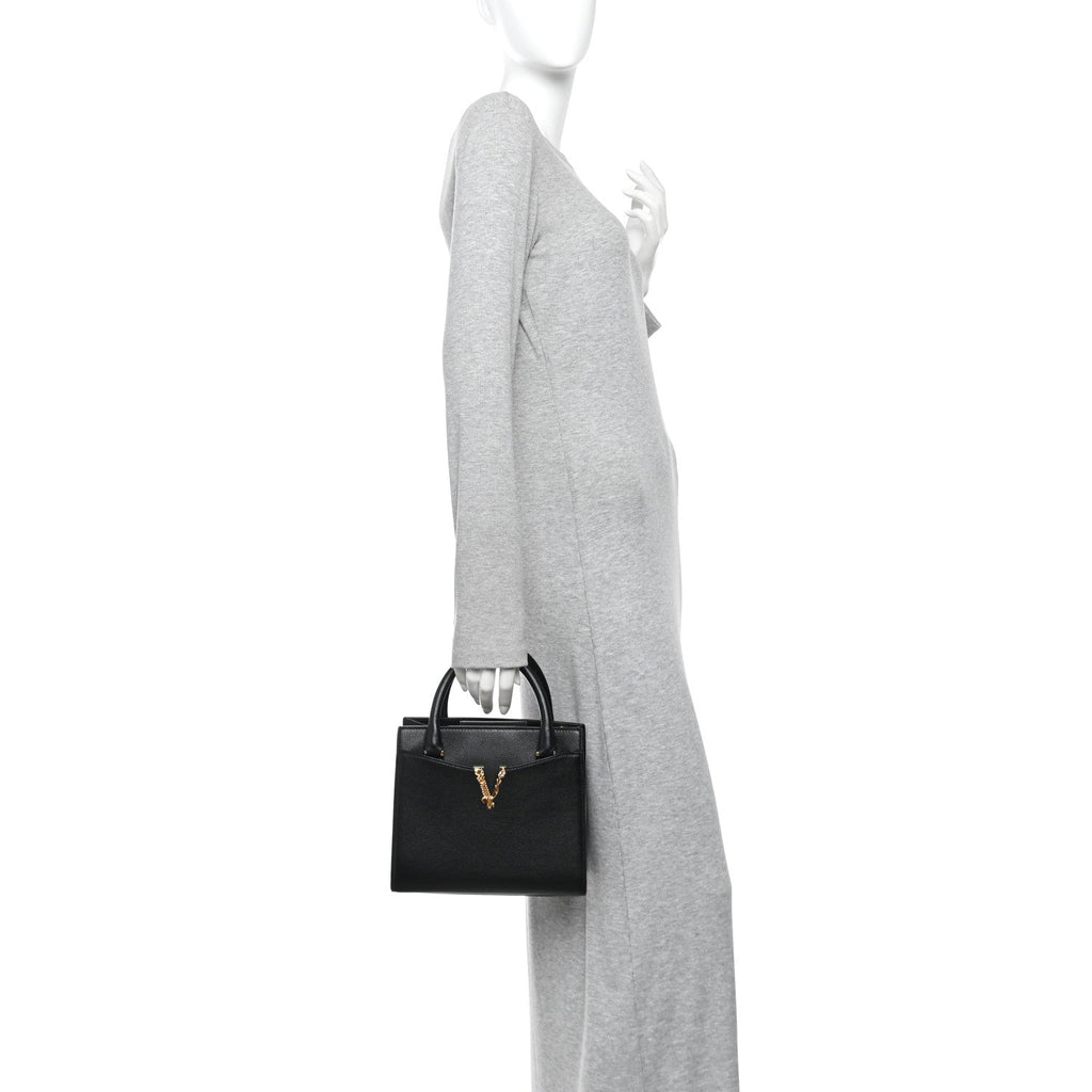 Grainy Calfskin Virtus Top Handle Tote Black