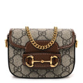GG Supreme Monogram Azalea Calfskin Web Horsebit 1955 Wallet On Strap Beige Ebony Brown Sugar