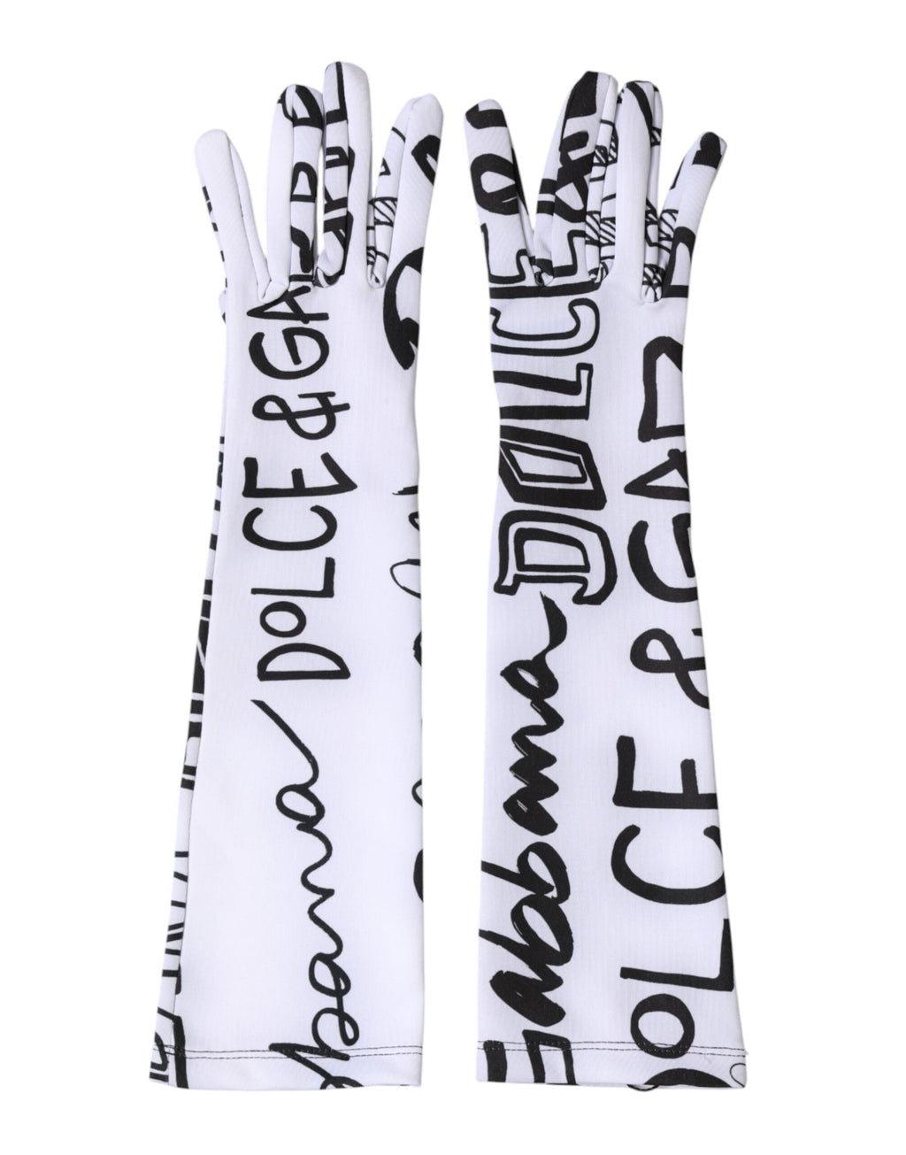 Dolce & Gabbana Black White DG Logo Elbow Length Mitten  Women's Gloves