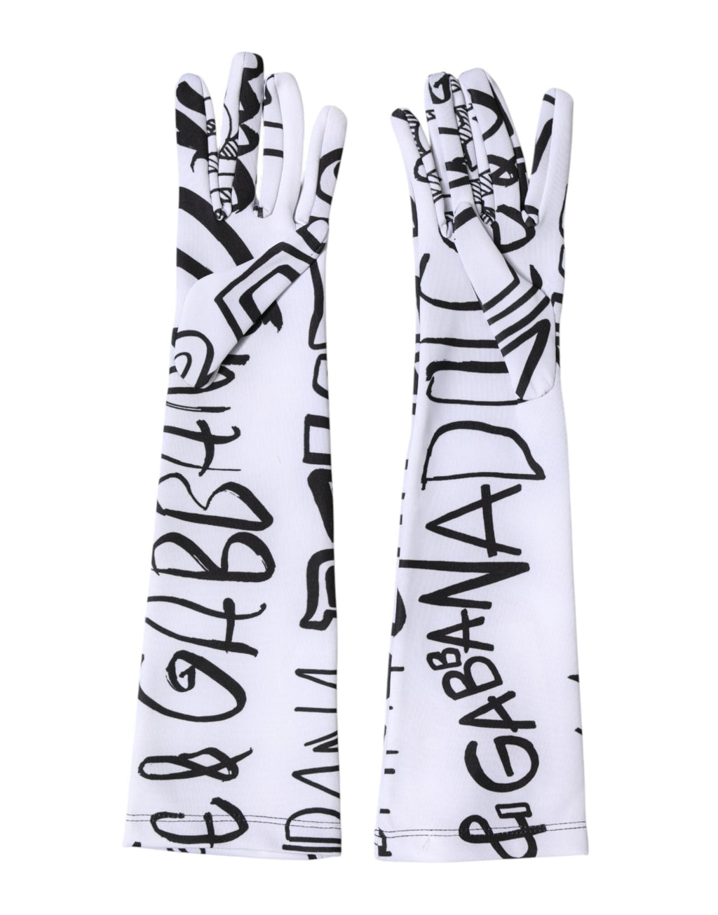 Dolce & Gabbana Black White DG Logo Elbow Length Mitten  Women's Gloves
