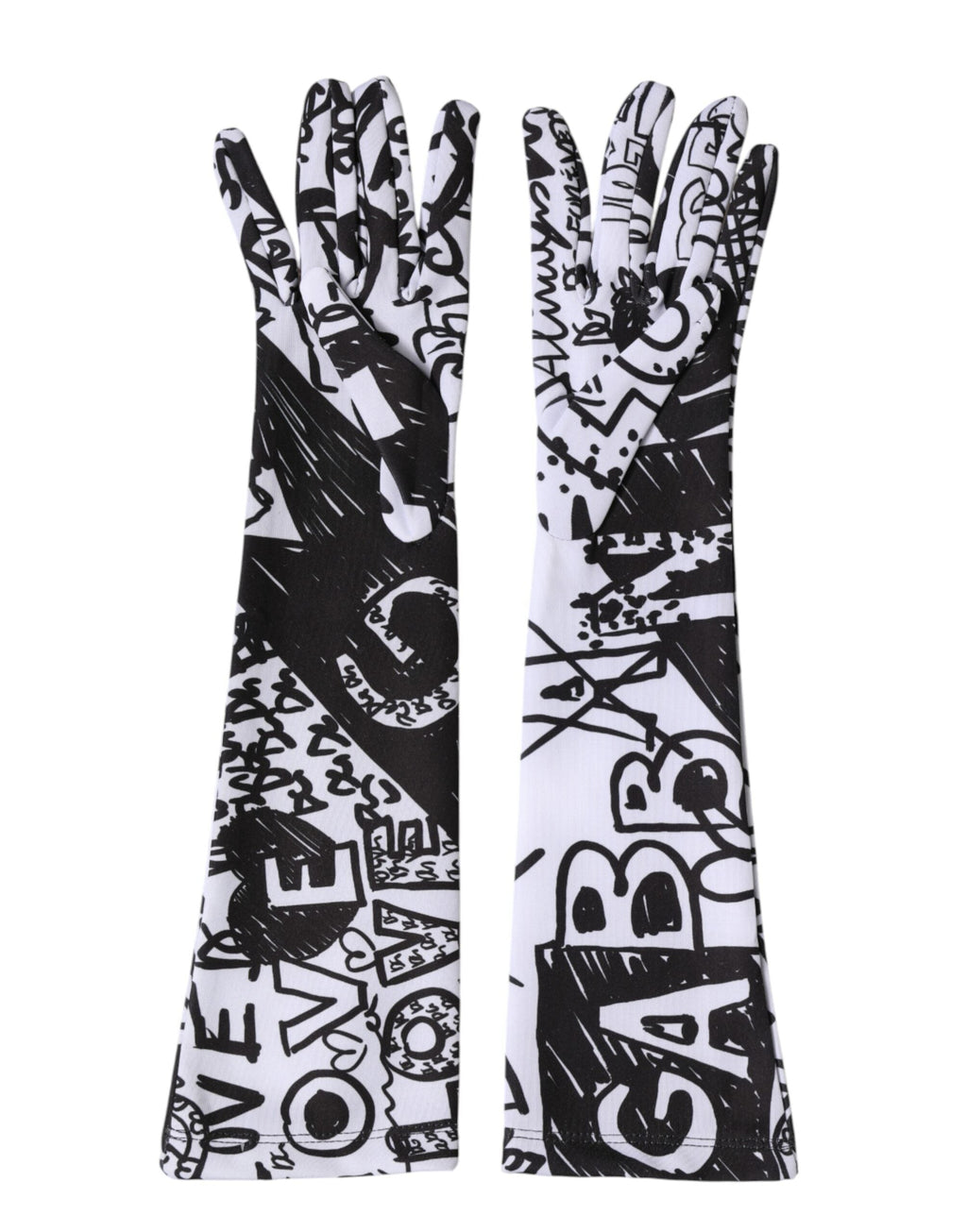 Dolce & Gabbana Gloves Black White DG Logo Elbow Length Women's Mitten