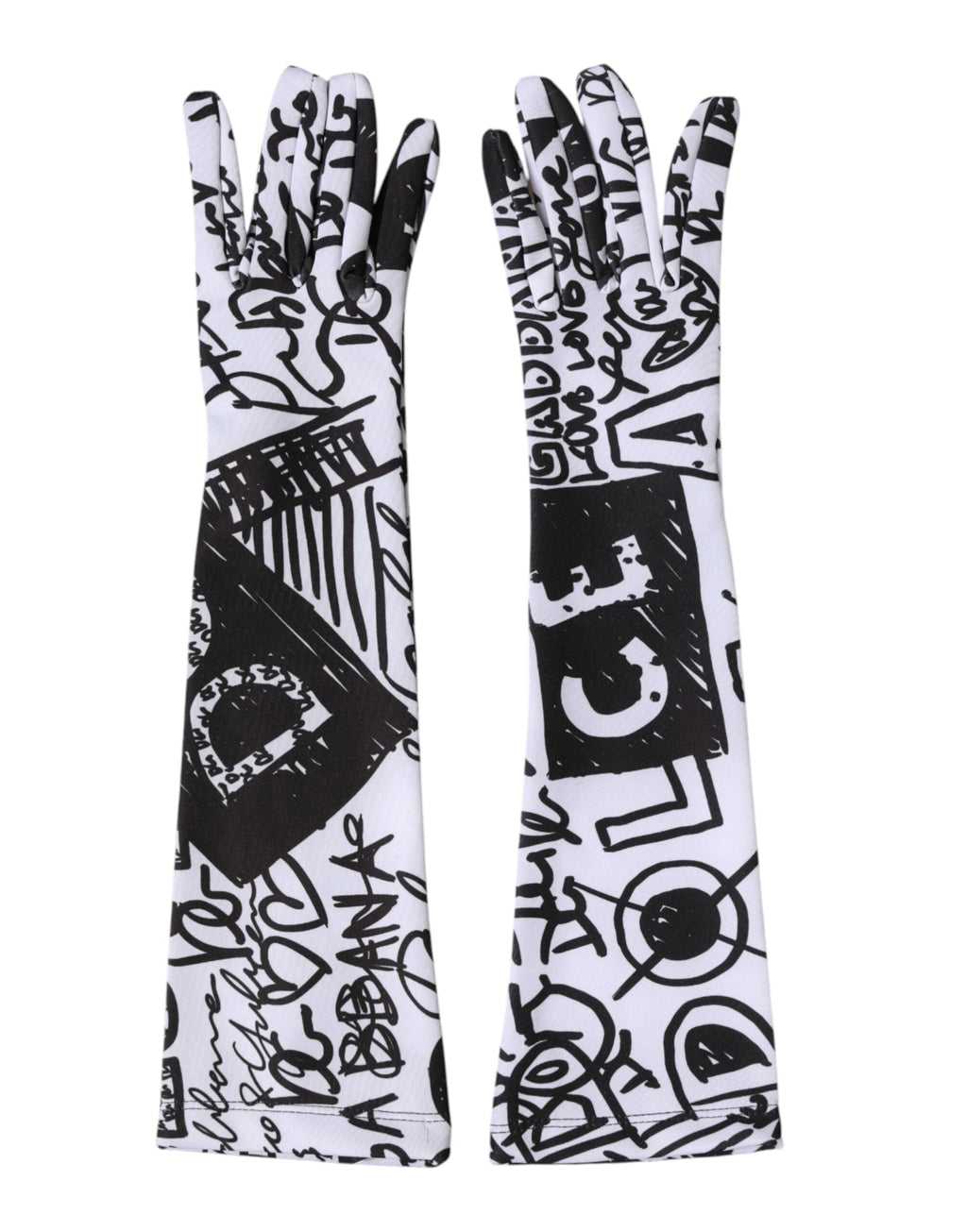 Dolce & Gabbana Gloves Black White DG Logo Elbow Length Women's Mitten