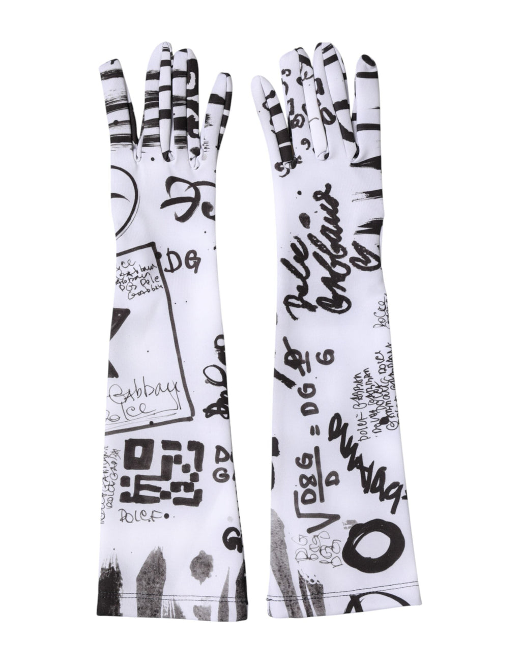 Dolce & Gabbana Black White DG Logo Elbow Length Mitten Women's Gloves