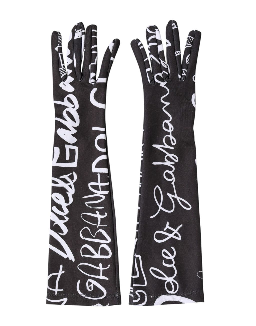 Dolce & Gabbana Black White DG Logo Elbow Length Mitten Women's Gloves