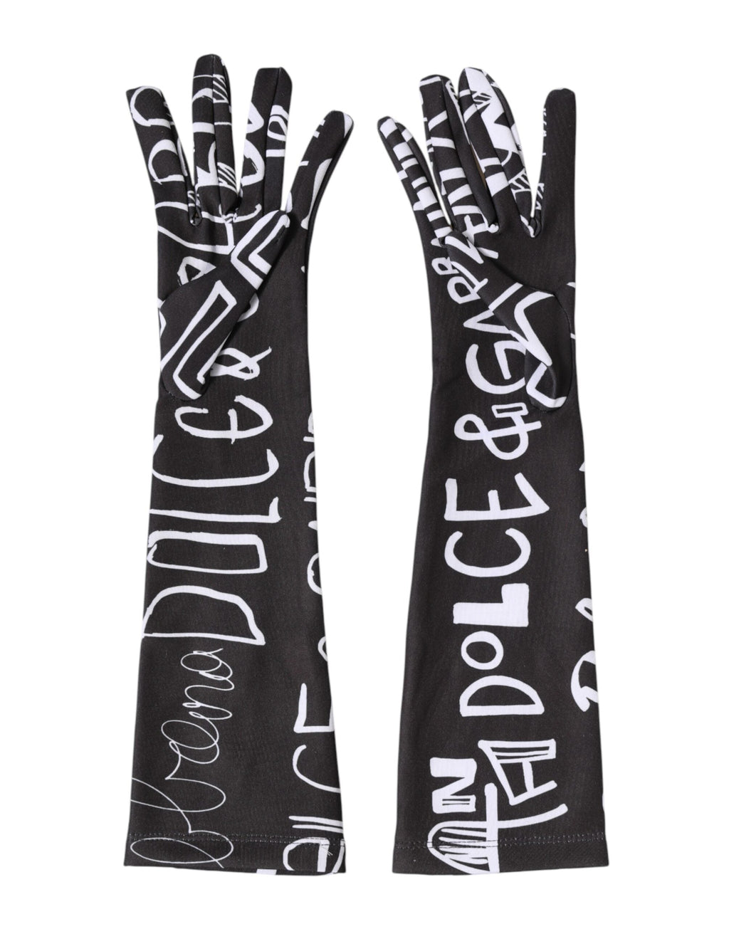 Dolce & Gabbana Black White DG Logo Elbow Length Mitten Women's Gloves