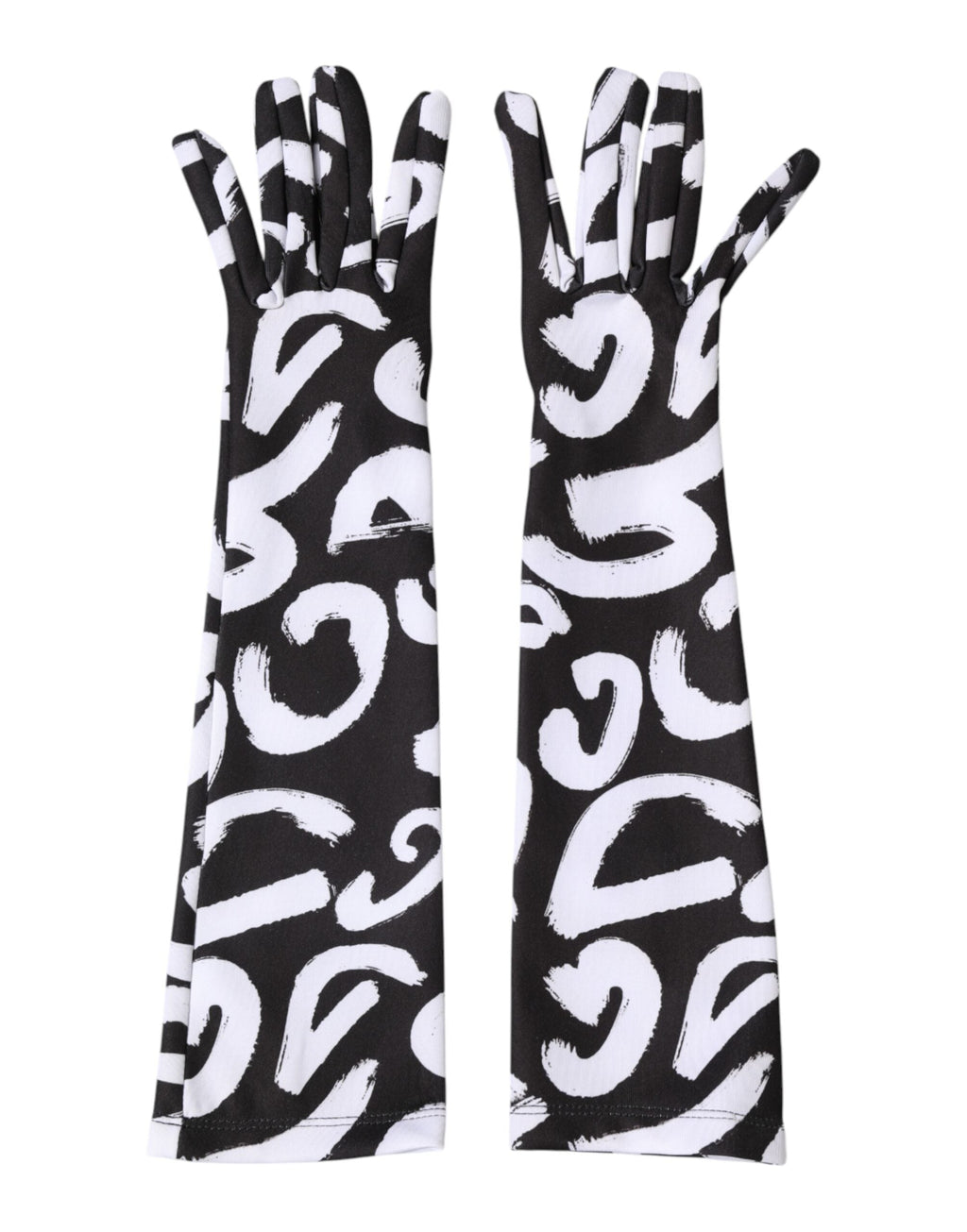 Dolce & Gabbana Black White DG Logo Elbow Length Mitten Women's Gloves