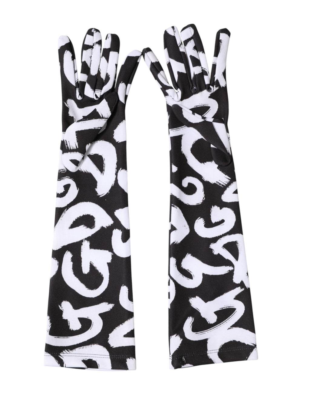 Dolce & Gabbana Black White DG Logo Elbow Length Mitten Women's Gloves