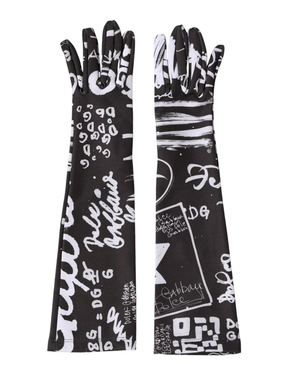 Dolce & Gabbana Black White DG Logo Elbow Length Mitten Women's Gloves