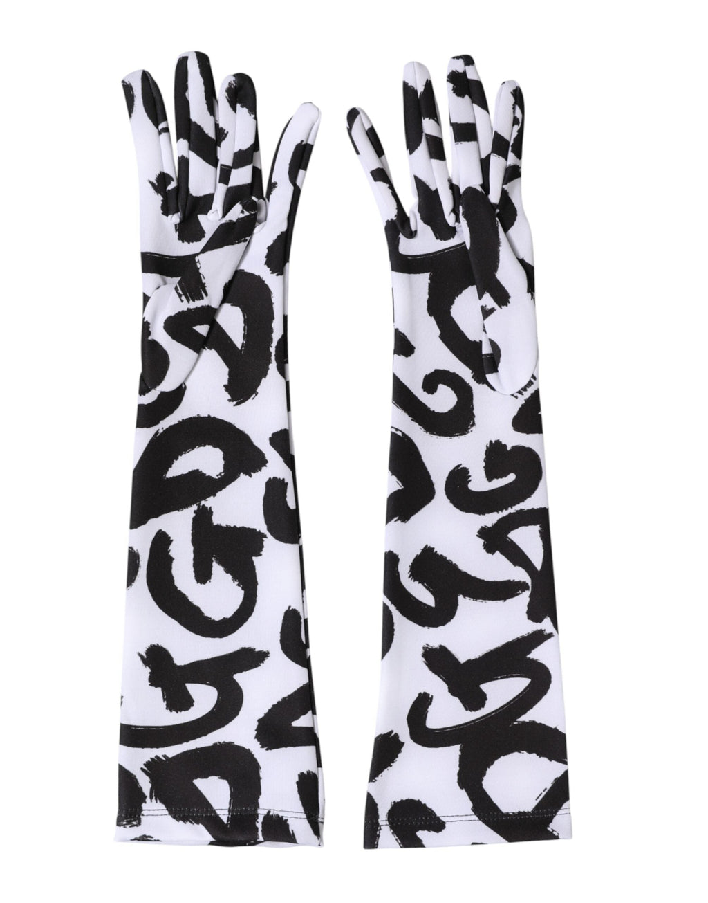 Dolce & Gabbana Black White DG Logo Elbow Length Mitten Women's Gloves