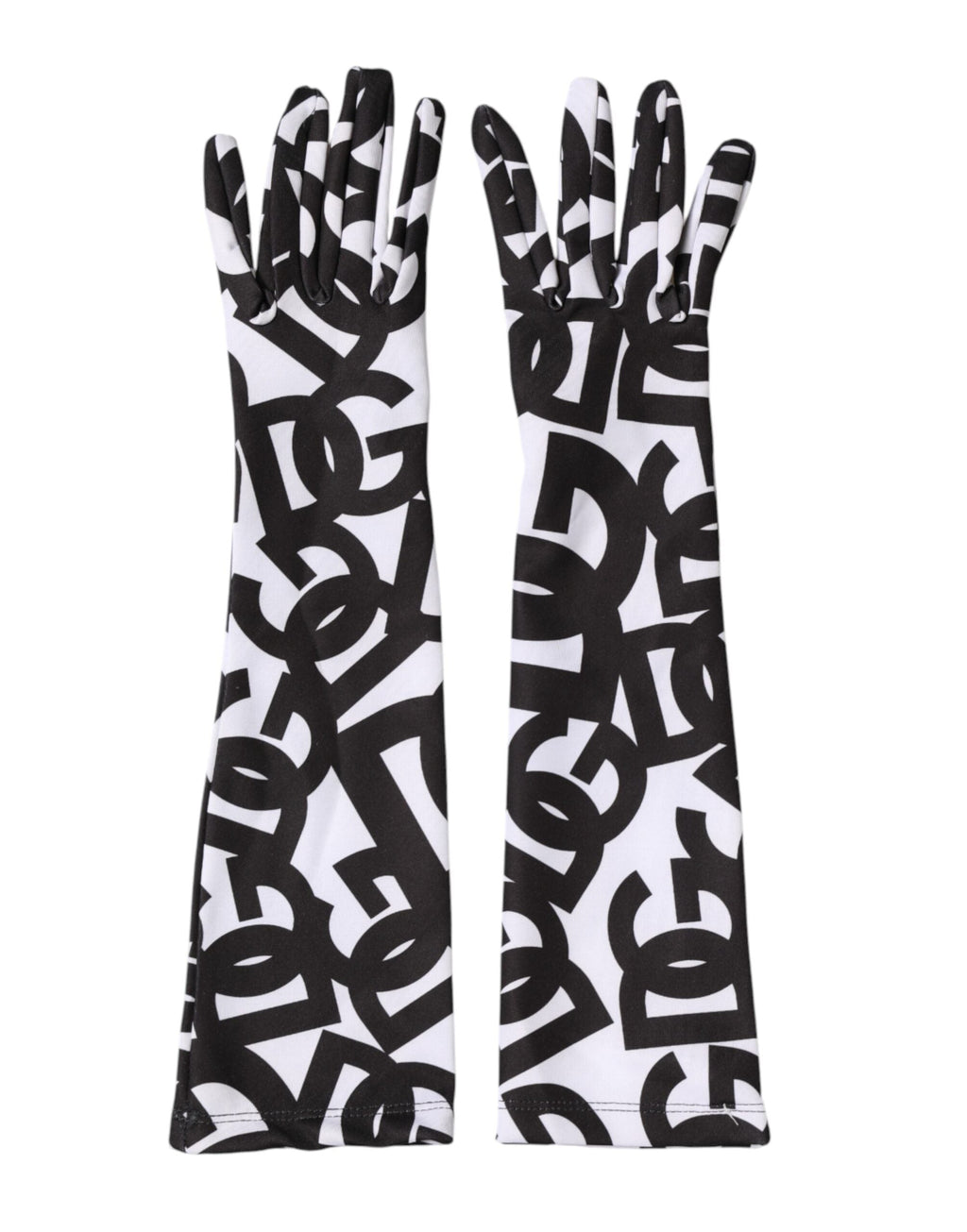 Dolce & Gabbana Black White DG Logo Elbow Length Mitten Women's Gloves