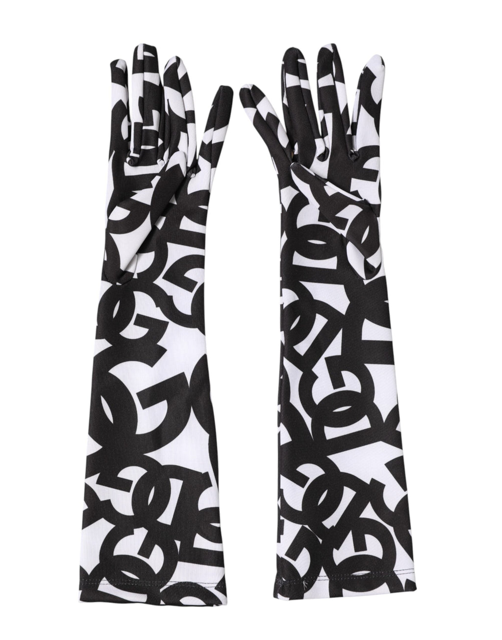 Dolce & Gabbana Black White DG Logo Elbow Length Mitten Women's Gloves