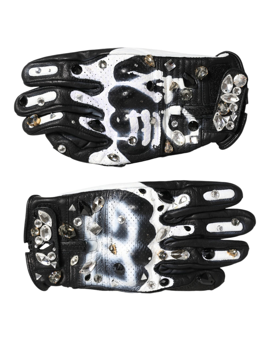 Dolce & Gabbana Women's Black White Crystal Wrist Length Mitten  Women's Gloves