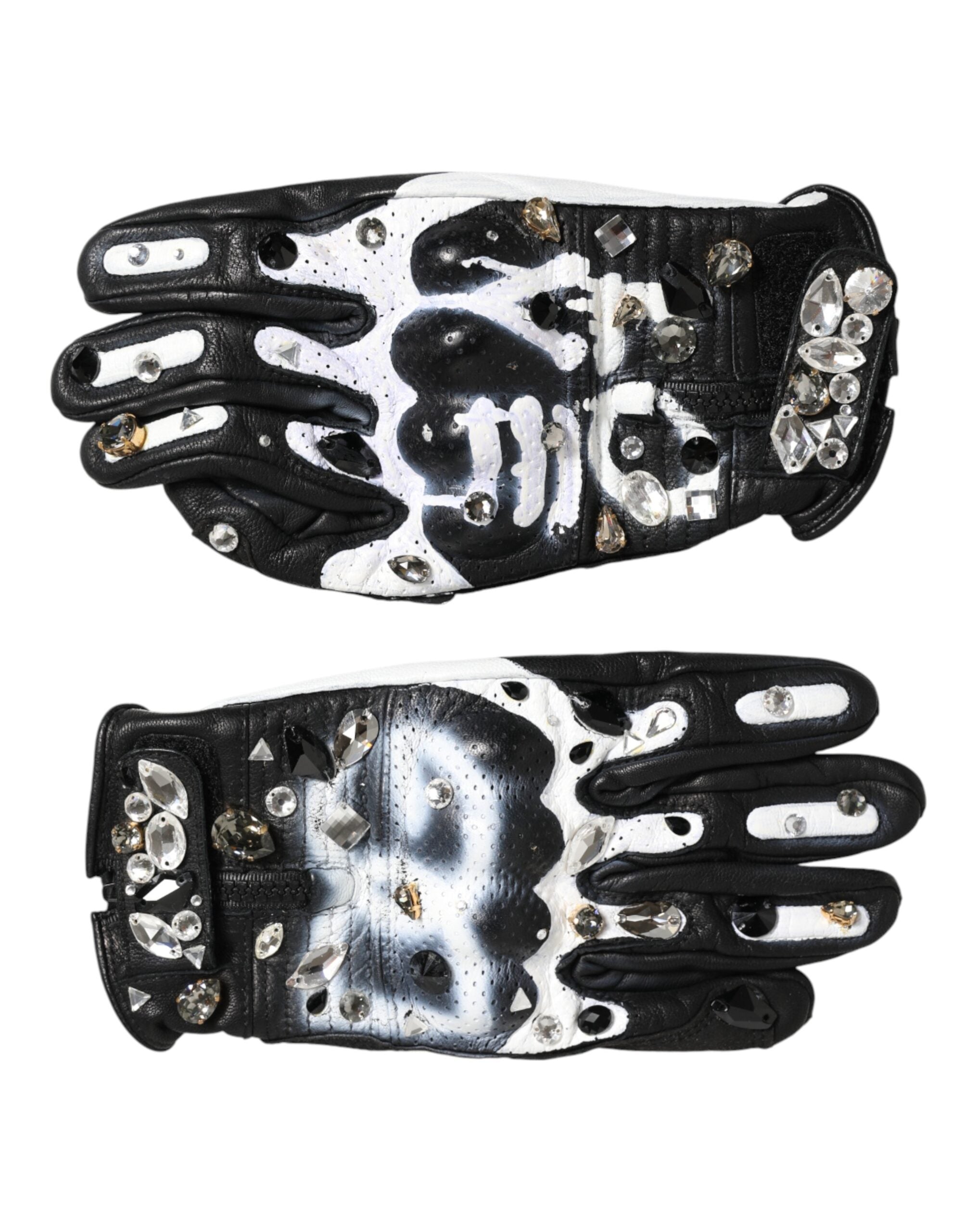 Dolce & Gabbana Women's Black White Crystal Wrist Length Mitten  Women's Gloves