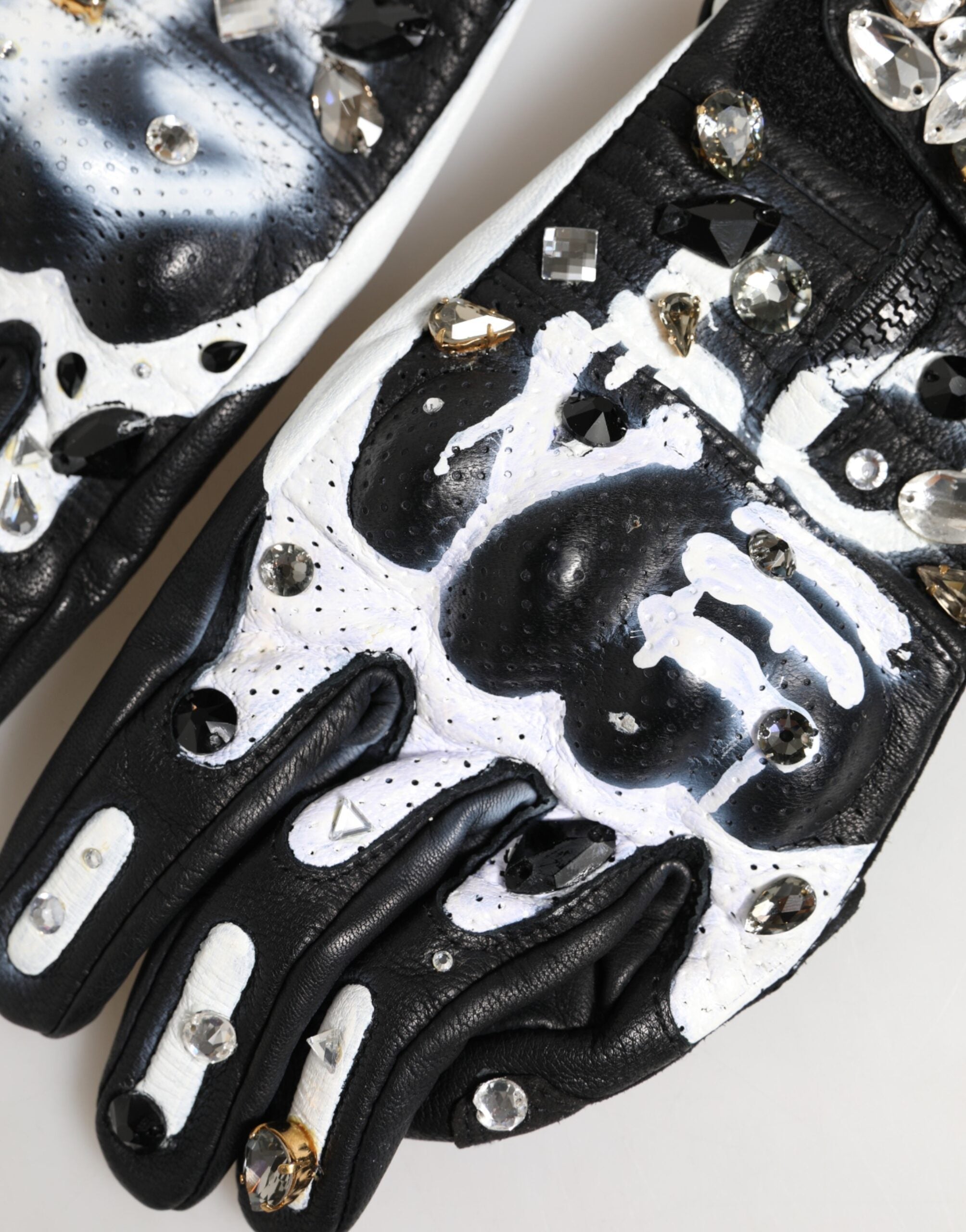 Dolce & Gabbana Women's Black White Crystal Wrist Length Mitten  Women's Gloves