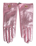 Dolce & Gabbana Pink Leather DG Logo Wrist Length Mitten Women's Gloves