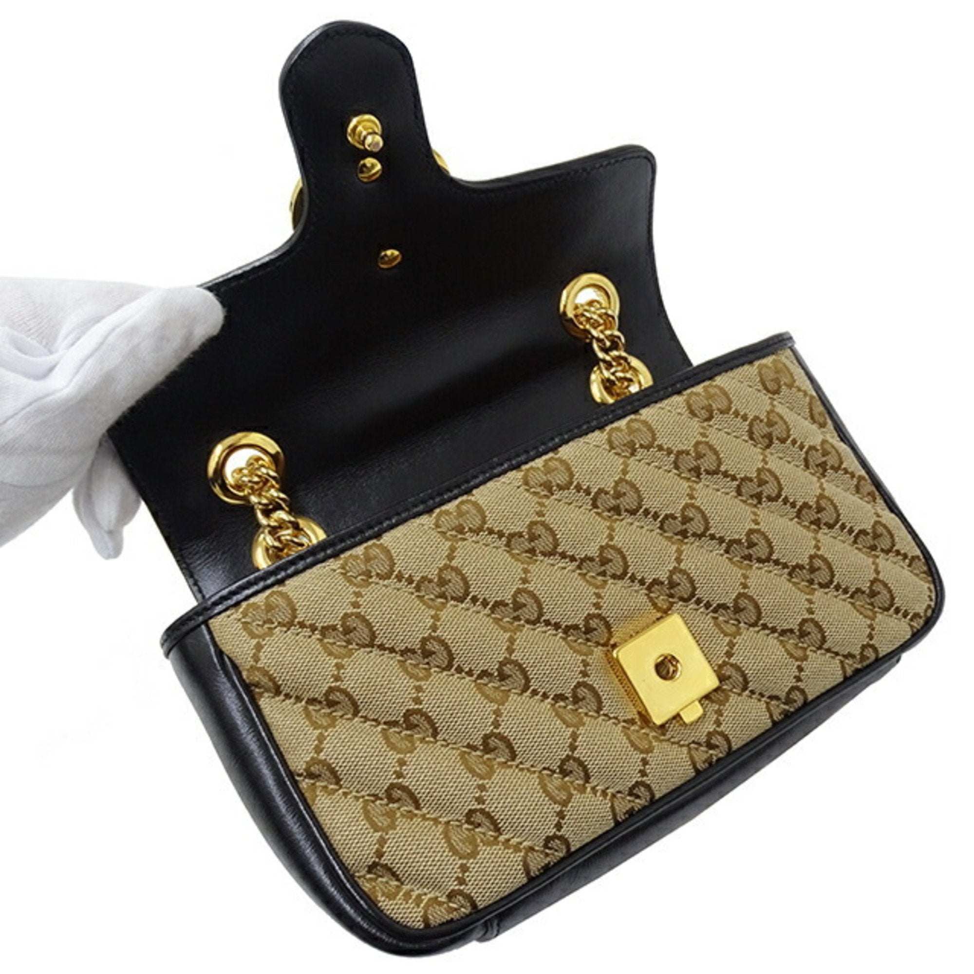 Gucci Gg Marmont Beige Canvas Shoulder Bag (Authentic  )