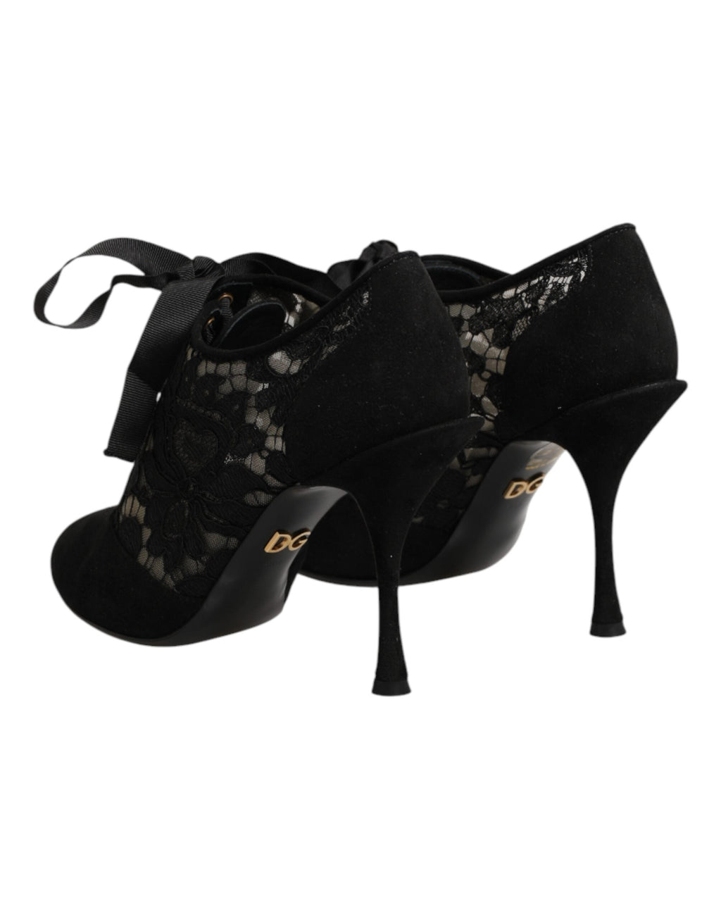 Dolce & Gabbana Black Floral High Heels LACE-UPS Pumps Women's Shoes
