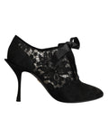 Dolce & Gabbana Black Floral High Heels LACE-UPS Pumps Women's Shoes