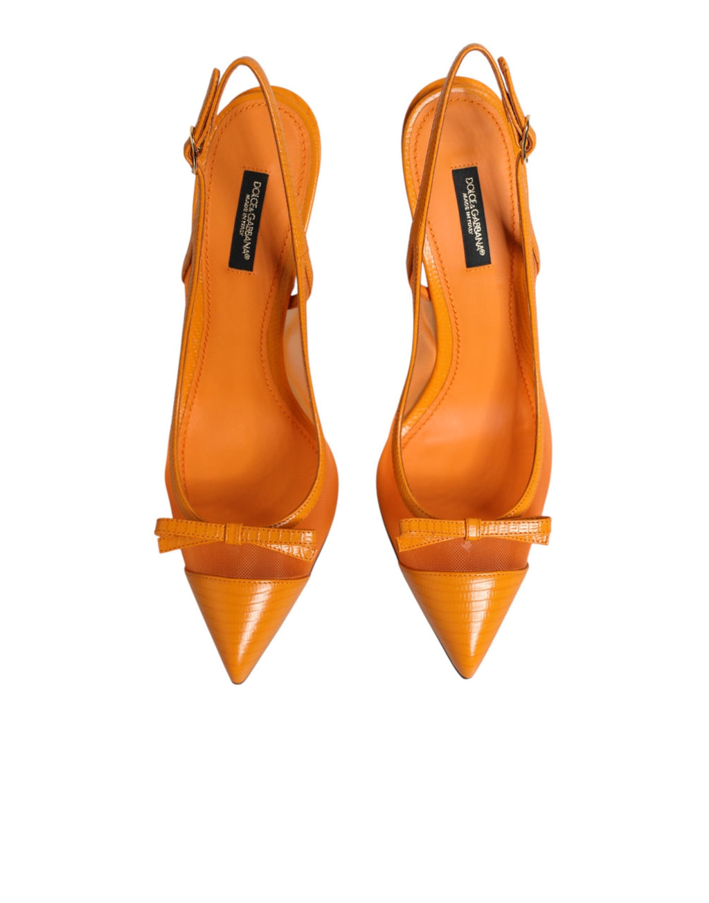 Dolce & Gabbana Orange Leather Mesh Heels Slingback  Women's Shoes