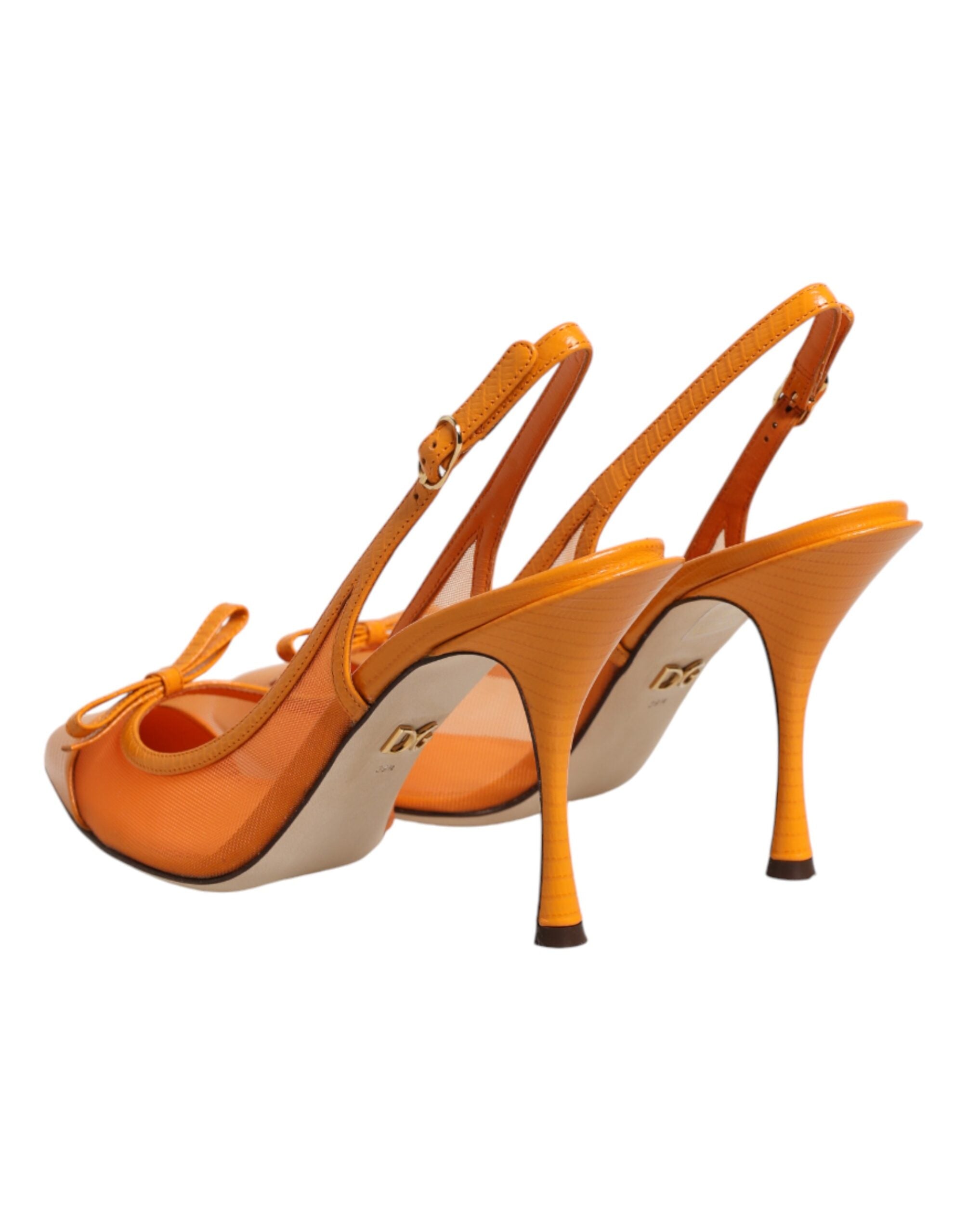 Dolce & Gabbana Orange Leather Mesh Heels Slingback  Women's Shoes